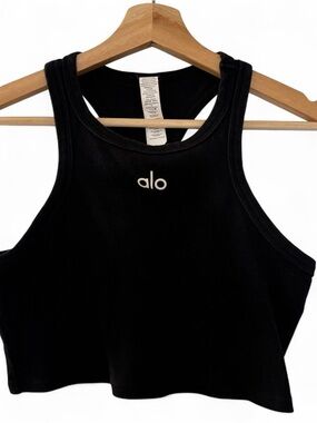 ALO Yoga Black Ribbed Cropped Racerback Tank